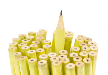 Group of sharpen and un-sharp pencils, business concept
