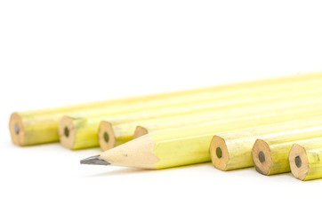 Group of sharpen and un-sharp pencils, business concept