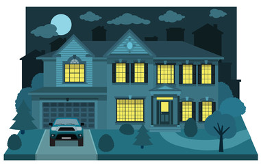 Obraz premium Family house in the night (diorama)