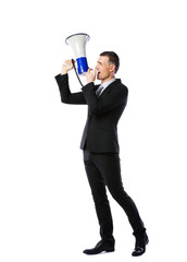 Fototapeta premium businessman yelling through megaphone