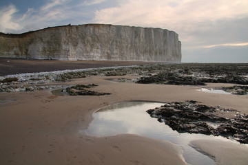 White chalk cliffs at Seven Sisters, England.