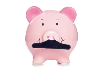 piggy bank with a moustache