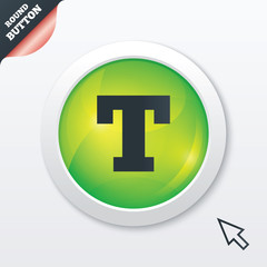 Text edit sign icon. Letter T button.