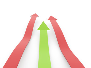 Two red arrows one is green, concept