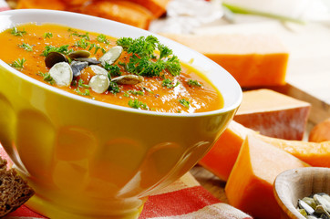 Homemade rustic pumpkin soup
