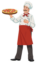 Chef with Fresh Pizza - Illustration