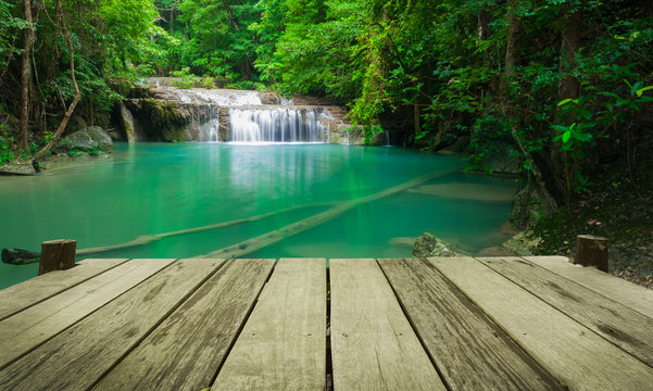 Waterfall in tropical forest at Erawan national park Kanchanabur © showcake