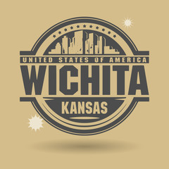 Stamp or label with text Wichita, Kansas inside, vector