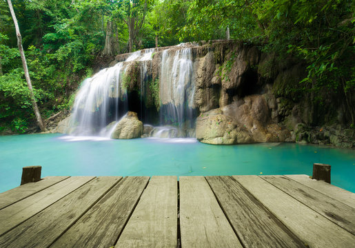 Waterfall in tropical forest at Erawan national park Kanchanabur © showcake