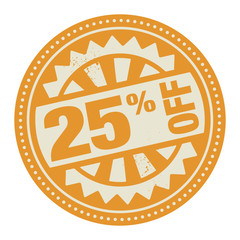 Abstract stamp or label with the text 25 percent off written ins