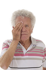 Portrait of an elderly  man taking eyesight test