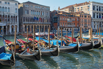 Fototapeta na wymiar Venice - Canal Grande and the dock of gondolas