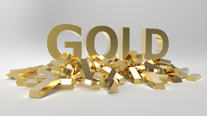 Gold as word with gold bars