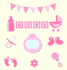 Baby girl set of design element for scrapbook