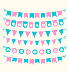 Bunting set patel pink and blue scrapbook design elements