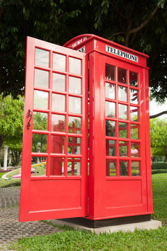 photography of a red phone box