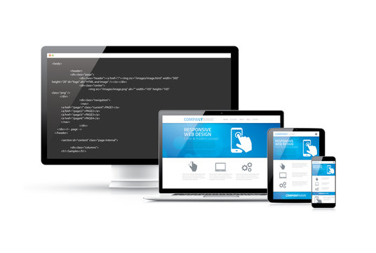 Coding websites to modern responsive electronic devices concept