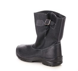 Black leather high boot.