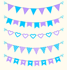 Bunting set patel blue and purple scrapbook  flags