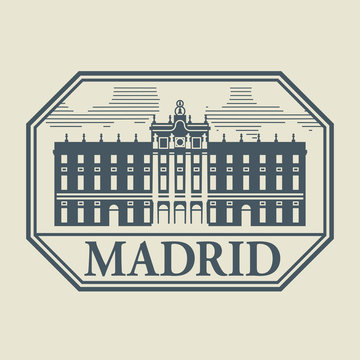 Stamp or label with word Madrid inside, vector illustration