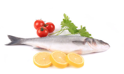 Raw seabass and vegetables.