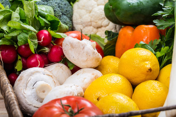fresh vegetables in wicker tray