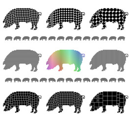 Pig silhouette mosaic set