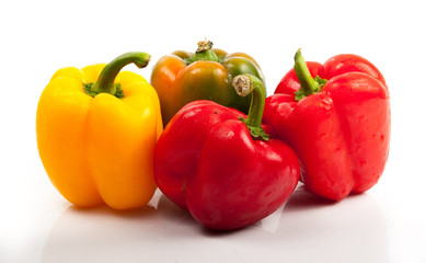 three bell peppers isolated on white background