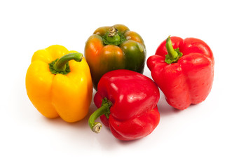 three bell peppers isolated on white background
