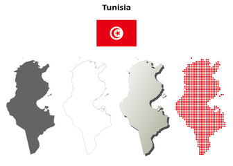 Blank detailed contour maps of Tunisia
