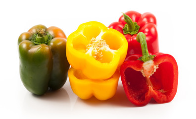 colored paprika peppers isolated on white background
