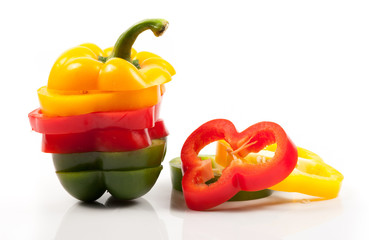 Colorful sliced bell pepper. Isolated on white background