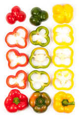 Slice Bell Pepper in a row with white background
