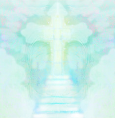 Obraz premium Stairway leads to cross and glowing light