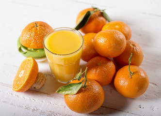 Fresh juice with oranges isolated.