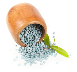 Blue fertilizer on white background