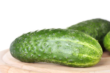 Cucumbers on a cutting board close-up
