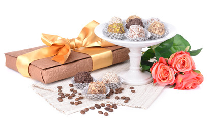 Set of chocolate candies isolated on white