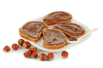 Bread with sweet chocolate hazelnut spread