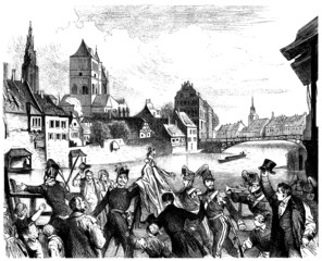Strasbourg : Historical Street Scene - 19th century