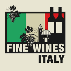 Stamp or label with words Fine Wines, Italy, vector