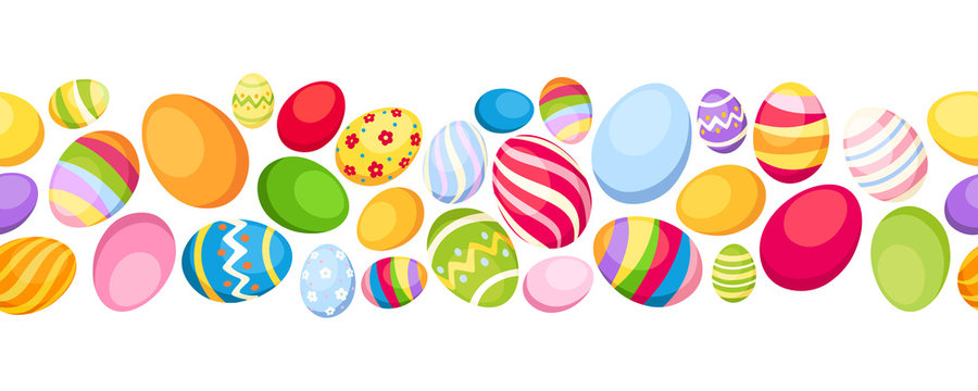 Seamless horizontal background with colorful Easter eggs.