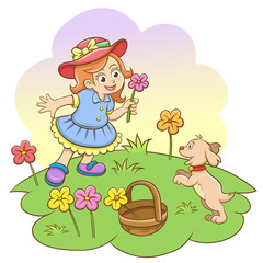 Girl in park with her dog.