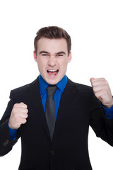 Business Mann energisch mit Faust jubelt Porträt