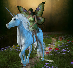 Fototapeta premium Forest Fairy and Unicorn