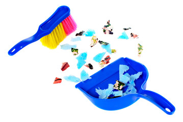 Brush and scoope with garbage isolated