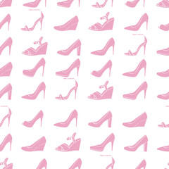 Seamless lady's shoes light pattern. Pink and white colors.