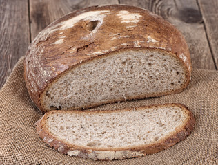 Bread on wooden table.