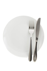 plate, knife and fork  on white background