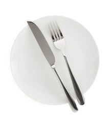 plate, knife and fork  on white background